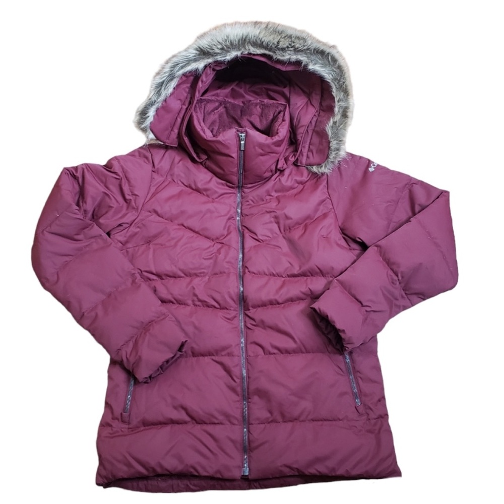 Columbia Maroon Faux Fur Hooded Puffer Jacket